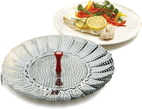 Norpro Large Vegetable Steamer with Detachable Silicone Post, Red, One Size, As Shown...
