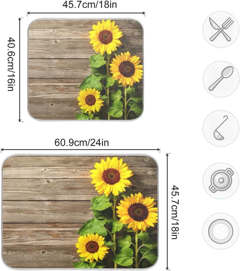 Summer Sunflower Dish Drying Mat Small for Kitchen Counter Decor 16x18 Inch Super Absorbent Tableware Dry Pad Baby Bottle Drainer Rack Mat for Cou...
