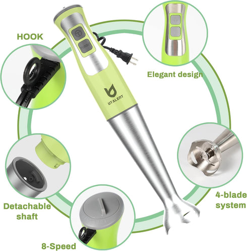 Immersion Hand Blender, UTALENT 3-in-1 8-Speed Stick Blender with Milk Frother, Egg Whisk for Coffee Milk Foam, Puree Baby Food, Smoothies, Sauces...
