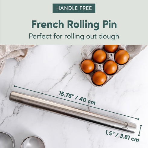 Ultra Cuisine French Rolling Pin for Baking – Use with Pizza, Cookie, and Pastry Dough, Fondant and Pie Crust – Tapered Design Bread Roller Pin, S...