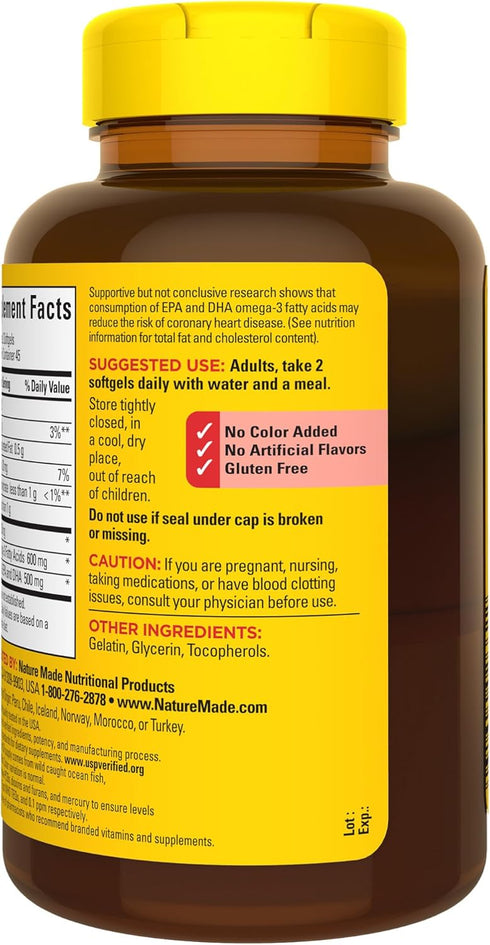 Nature Made Fish Oil 1000 mg Softgels, Fish Oil Supplements, Omega 3 Fish Oil for Healthy Heart Support, Omega 3 Supplement with 90 Softgels, 45 D...
