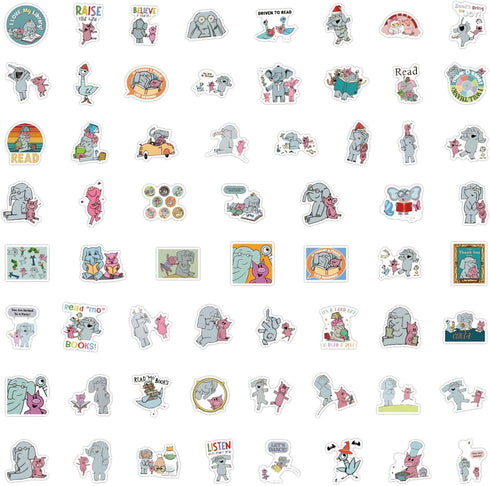 120pcs Elephant and Piggie Stickers for Kids Water Bottles Cute Kawaii Cartoon Vinyl Waterproof Decals for Teens Laptops Journal Scrapbook Compute...