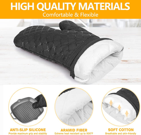 IXO 6Pcs Oven Mitts and Pot Holders, 500? Heat Resistant Oven Mitts with Kitchen Towels Soft Cotton Lining and Non-Slip Silicone Surface Safe for ...