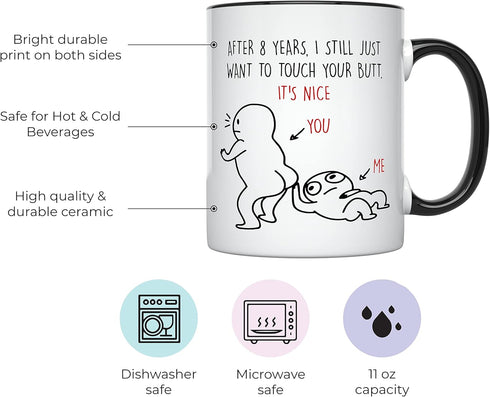 YouNique Designs 8 Year Anniversary Mug, 11 Ounces, Funny 8th Coffee Mug for Her and Him, Eighth Wedding Cup, (Black Handle), 1 Count (Pack of 1)...