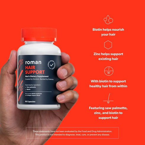 ROMAN Hair Support Supplement for Men | with Saw Palmetto, zinc, and biotin to Help Support and Nourish Hair | 30-Day Supply (90 Capsules)...