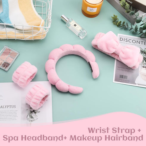 Puffy Spa Headband & Skincare Headbands for Women Makeup,Terry Cloth Towel Head Band for Skin Care,Sponge Make Up Hair Band for Girls,Face Wash Wr...