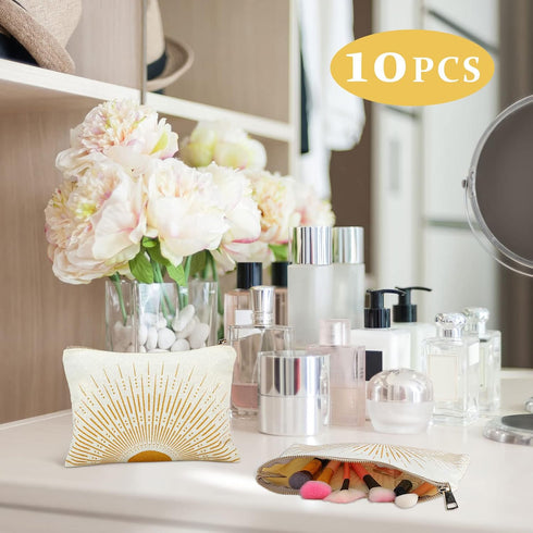 10 Pcs Sunshine Ray Makeup Bag Boho Cosmetic Bag Makeup Pouch Zipper Make up Bag for Your Purse Small Cosmetic Pouch Travel Accessory Pouch Cute Z...