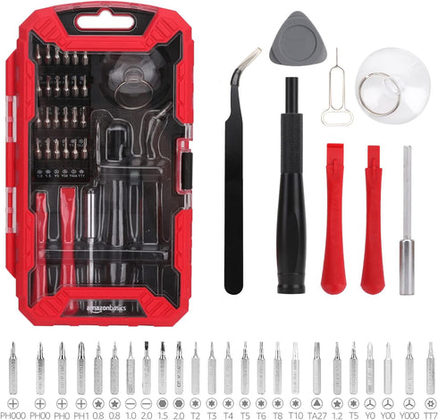 Amazon Basics Electronics Repair Screwdriver Set, Set of 32 Pieces, Red...