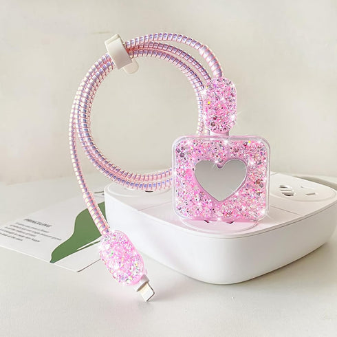 DIY Cable Protector Compatible for Apple iPhone Charger with Mirror,Cute Glitter Bling Love Heart Design,Data Line USB Case Wire Cable Saver Phone...