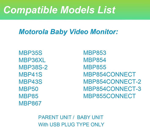 for Motorola MBP854CONNECT MBP854 Baby Monitor Charger Power Cord Replacement Adapter Supply Compatible with MBP854CONNECT-2 MBP854CONNECT-3 MBP85...