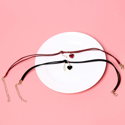 Choker Set 2 PCS Choker Necklaces Velvet Choker Set Classic Gothic Chokers (Black/Claret Red)...