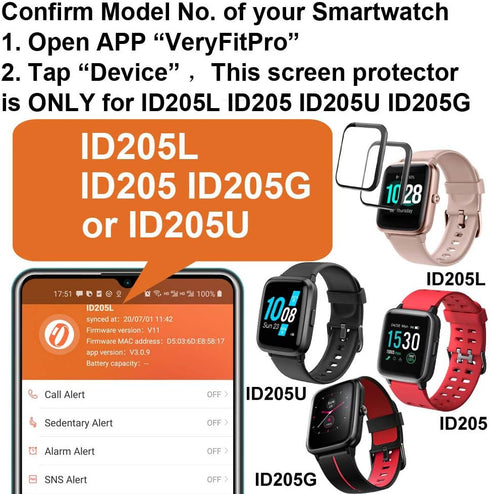 3D Screen Protector Compatible with 1.3 inches ID205L Smart Watch, and ID205 ID205U ID205G Veryfitpro LIVIKEY 1.3” smartwatch, 3-PACK, NOT compati...