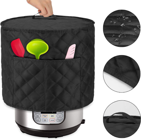 Luxja Dust Cover Compatible with 8 Quart Instant Pot, Cloth Cover with Pockets Fits Instant Pot (8 Quart) and Extra Accessories, Black Quilted Fab...