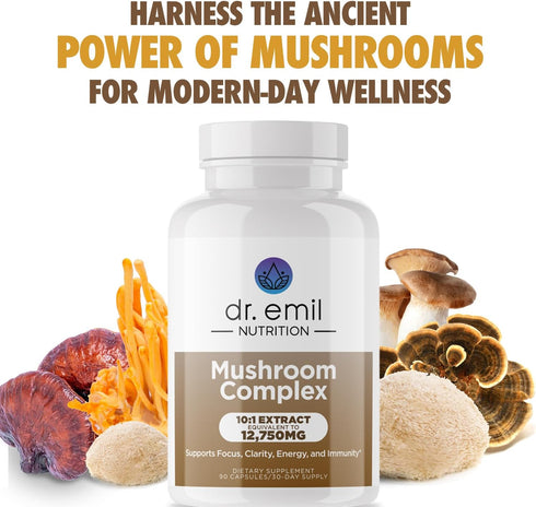 DR. EMIL NUTRITION 10 Mushroom Supplement for Mental Clarity, Focus & Immune Support - Functional Mushroom Nootropic Supplement with Lions Mane Ex...