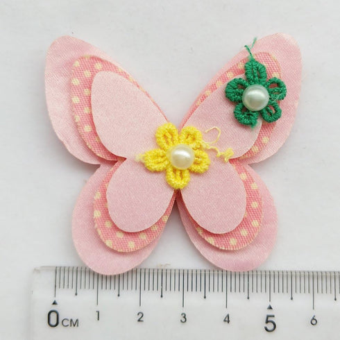 Chenkou Craft 15pcs New Padded Felt Butterfly Satin Ribbon Flowers Beads Appliques Wedding A454 (Multi-Color)...