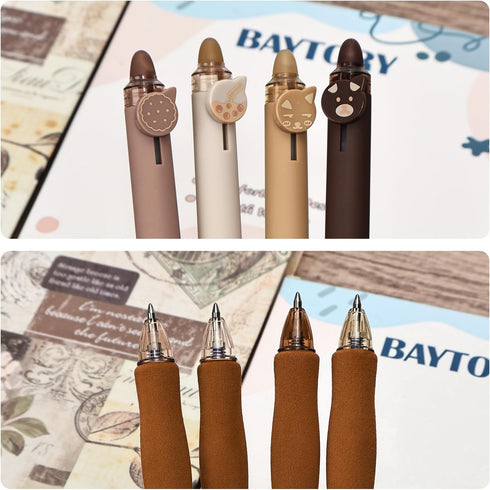 BAYTORY 8Pcs Cute Retractable Erasable Gel Pens, Blue and Black Ink Pen with Eraser Clear, Smooth Writing Comfortable to Use for Note Taking Marki...