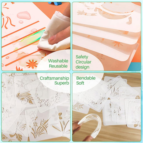 Flower Stencils for Painting, 64pcs 3 Inch Stencils for Crafts Rock Painting Stencils Plastic Reusable Stencils for Painting on Wood Wall Tile Hom...