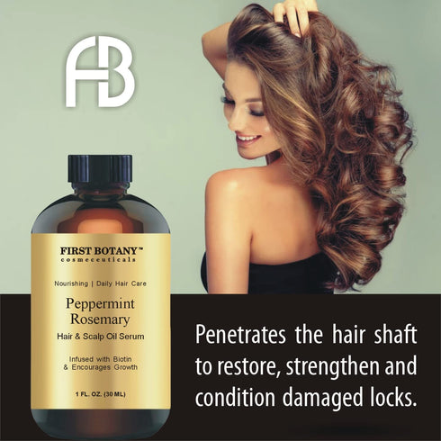First Botany, Peppermint Rosemary Oil Encourages Hair Growth, Scalp & Hair Strengthening Serum With Biotin, Nourishing Treatment for Split Ends, D...