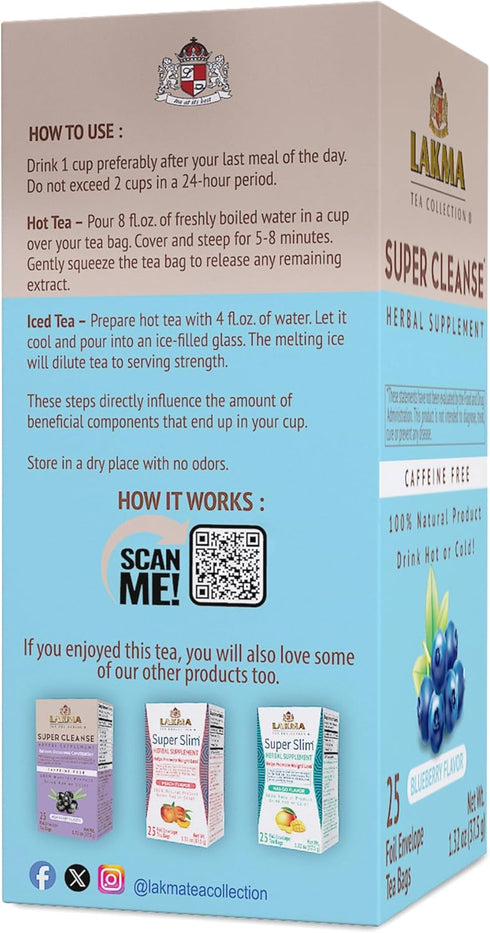 HYLEYS Lakma Super Cleanse Tea with Blueberry - 25 Tea Bags...