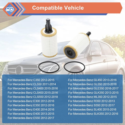 2 Pcs Engine Oil Filter Compatible With Mercedes-Benz C, CLS, E, CLE, S, ML, SL Series, Replace #2761800009, HU7025z, OX814D, L394...