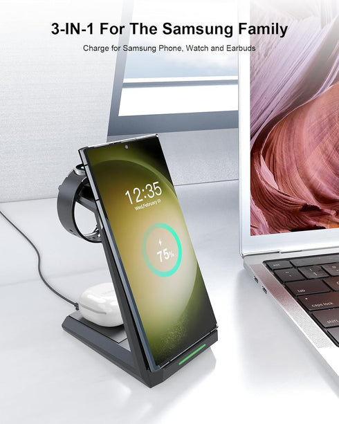 Wireless Charger for Samsung - NANAMI 3 in 1 Charging Station for Multiple Devices, Fast Charger Stand for Galaxy S24 S23 Ultra S22 S21 S20 Z Flip...