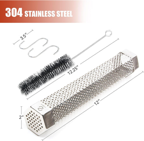 Z GRILLS Pellet Smoker Tube with 2 Hooks and Brush, 12" BBQ Billowing Smoke Mesh Stainless Steel for Cold/Hot Smoking...