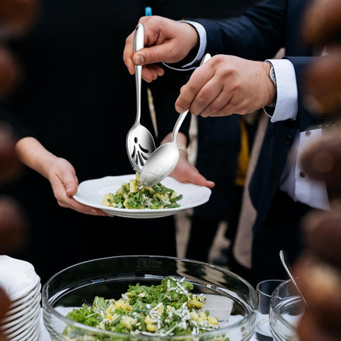 E-far Serving Spoons, 4-Piece Stainless Steel Serving Utensils Set - Solid Spoons x 2, Slotted Spoons x 2, Metal Hostess Serving Tablespoons for C...