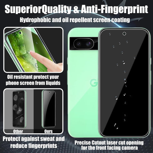 TQLGY 3 Pack Screen Protector for Google Pixel 8a with 3 Pack Camera Lens Protector, 9H Hardness Tempered Glass Film, Support Fingerprint Unlock, ...