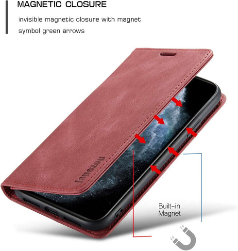 iPhone 11 Pro Max Wallet Case with Card Holder, RFID Blocking, PU Leather Magnetic Flip Case for iPhone 11 Pro Max 6.5 inch (Wine Red)...