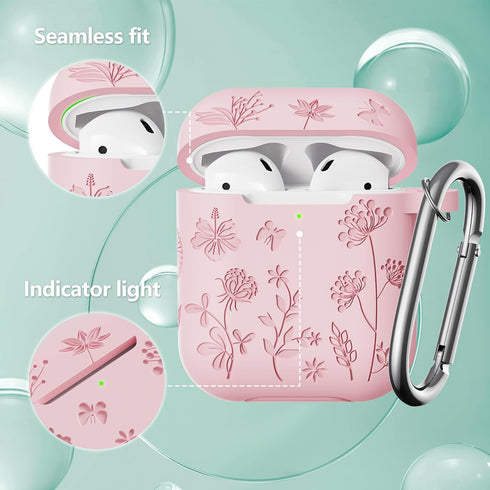 Compatible with Airpods Case - Flower Engraved Soft Silicone Case for Airpods 2nd Generation Case - Cute Case for Airpods Case 1st/2nd Generation ...