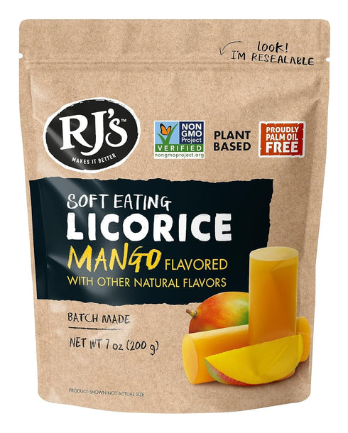 RJ's Soft Australian Licorice, Natural Mango Flavor, Resealable Bag, 7.05 Ounce (1-Pack) | Non-GMO, No Palm Oil, Plant Based | Soft & Chewy Licori...