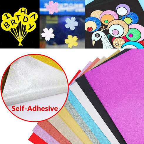 UCEC Glitter Cardstock Paper, 50 Sheets 10 Colors, Self-Adhesive Sparkly Paper for Card Making, Glitter Paper for Craft DIY Child's Projects Hallo...