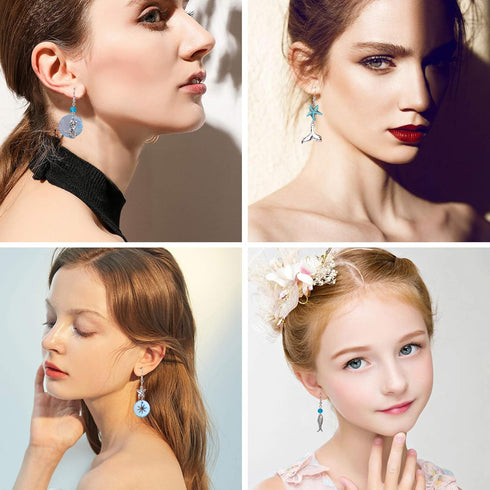 SUNNYCLUE 1 Box DIY 10 Pairs Starfish Mermaid Turquoise Earring Making Starter Kit Ocean Beach Summer Theme Earrings Synthetic Turquoise Beads Tur...