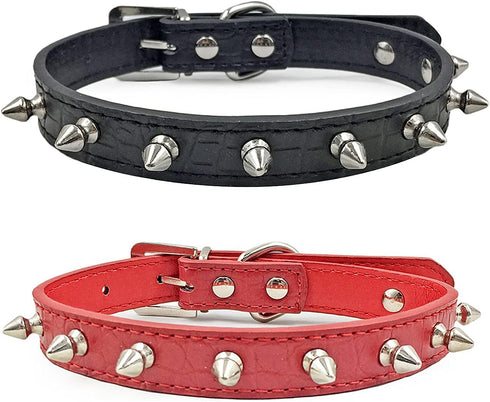 Enjoying Spiked Dog Collar Spiky Cat Collar Leather Adjustable Pet Collar Kitten Puppy Spike Collar, Red Small...