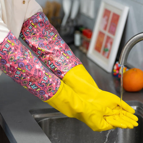 18.5inch Rubber Gloves Waterproof polyester Household Cleaning Gloves For DishWashing,Gardening,Painting(Medium)...