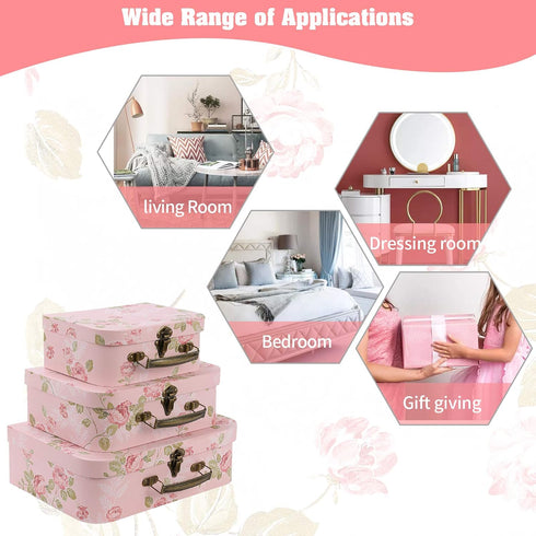 Set of 3 Paperboard Suitcases Storage Box Storage Gift Boxes With Lids for Photo Storage Home Decoration, Wedding, Birthday, Anniversary and New Y...