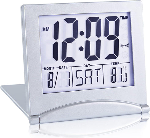 Small Digital Travel Alarm Clock Battery Operated, Portable Large Number Display Loud Alarm Clock with Temperature, Night Backlight, 12/24 H Desk ...