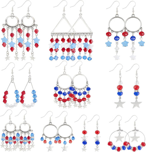 SUNNYCLUE 1 Box 366Pcs DIY 10 Pairs American Flag Patriotic Dangle Bohemian Earrings Making Kit 4th of July Independence Day Chandelier Charms Red...