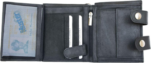 FLW Spacious Black Biker's Genuine Leather Wallet with a Chain...