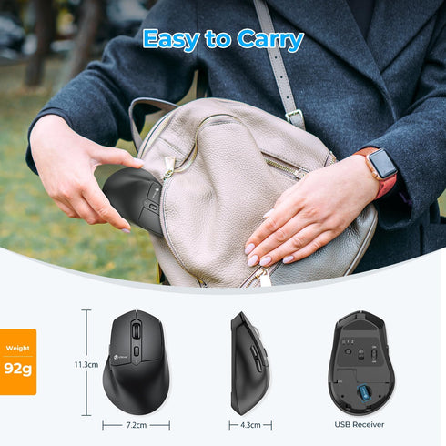 iClever Bluetooth Mouse, MD360 Wireless Ergonomic Mouse with Mouse Jiggle, Rechargeable Computer Mouse for Multi Devices(BT+2.4Ghz Connection), 4 ...