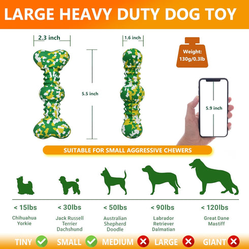 Dog Chew Toy for Aggressive Chewers Large Breed - Tough Durable Dog Toys for Medium/Large Dogs - Indestructible Natural Rubber Bone Toys for Teeth...