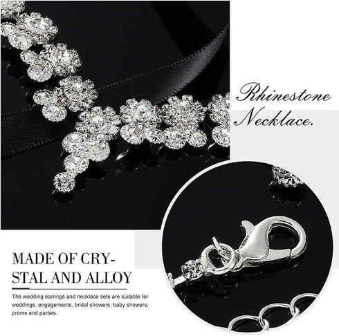Yean Silver Wedding Jewelry Sets Rhinestone Necklace and Earring Set Crystal Prom Jewelry Sets for Women...