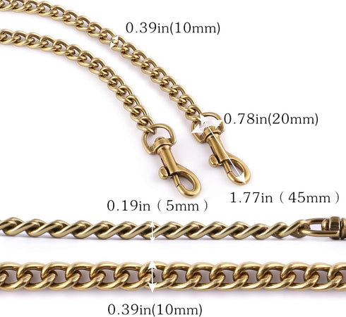 OAikor Metal Flat Chunky Chain Strap Replacement for Purse Shoulder Bag Handbag Straps Accessories 47" 120 CM (Antique Gold)...