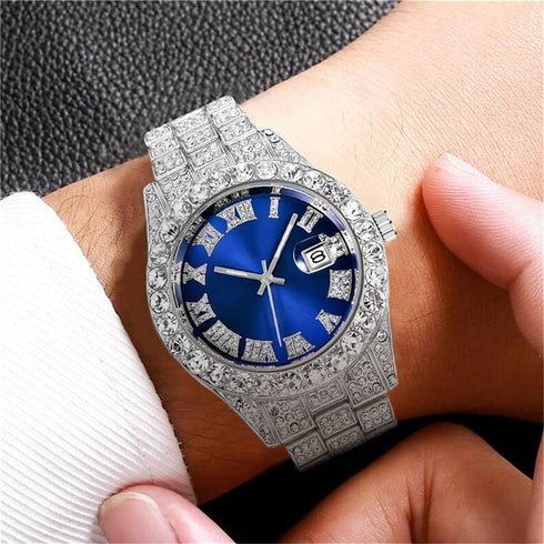 Men's Diamond Watch Fashion Crystal Rhinestone Quartz Analog Watch Iced-Out Bracelet Wrist Watch...