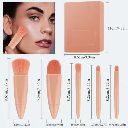 5 PCS Mini Travel Size Makeup Brushes with Mirror, Travel Make up Brushes Set, Compact Makeup Brush Travel Case Subtle Beauty Stackable Makeup...