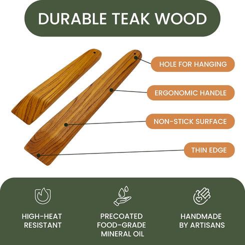 Mesquite Wooden Spatula for Cast Iron (9" & 12", Set of 2, Teak Wood) | For Cooking, Turning Eggs, and Stir Frying | Non Stick & Non Scratch...