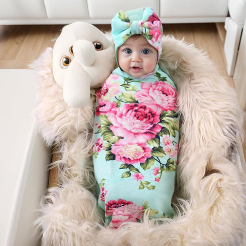Galabloomer Receiving Blanket Headband Set Flower Print Baby Swaddle Blankets...