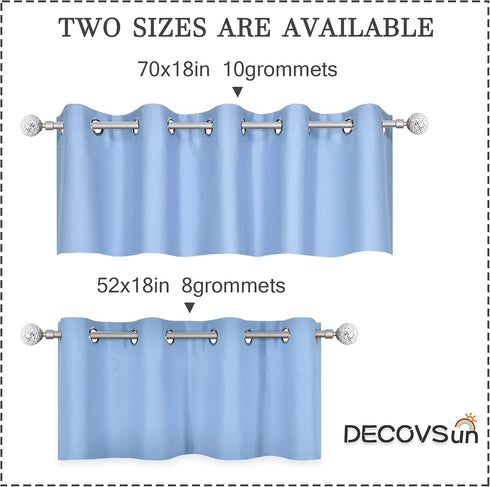 DECOVSUN Light Sky Blue Valances for Windows 70X18 Inches Blackout Thermal Insulated Valance with Grommet Top for Kitchen Living Room Short Straig...
