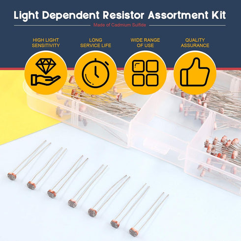 Hilitchi 210Pcs LDR 5mm Light Dependent Resistor LDR Sensor Photoresistor Photoconductive Resistance 5506, 5516, 5528, 5537, 5537-2, 5539, 5549...