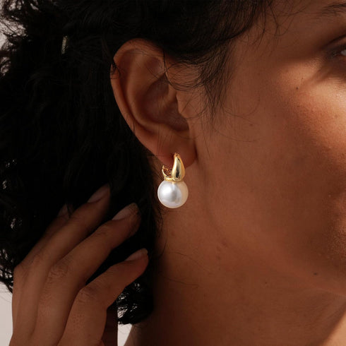 Pearl Earrings for Women, 14K Gold Plated/925 Sterling Silver Quality Handpicked AAA+ Freshwater Cultured Round Pearls Small Gold Hoops Dangle Pea...